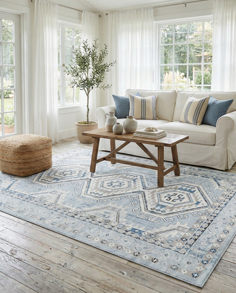 Savannah Elegance Collection Area Rug -  Tybee (Aqua Blue) Rectangle Aqua Blue  lifestyle 15