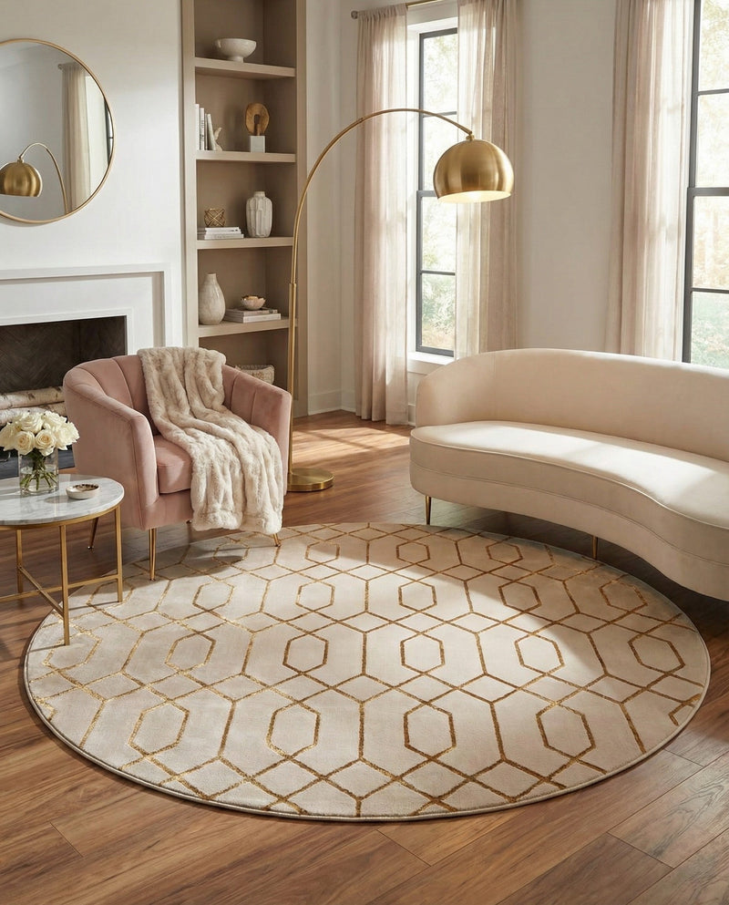 Hollywood Luxe Collection Area Rug - Sunset (White Gold) Round White Gold  lifestyle 46