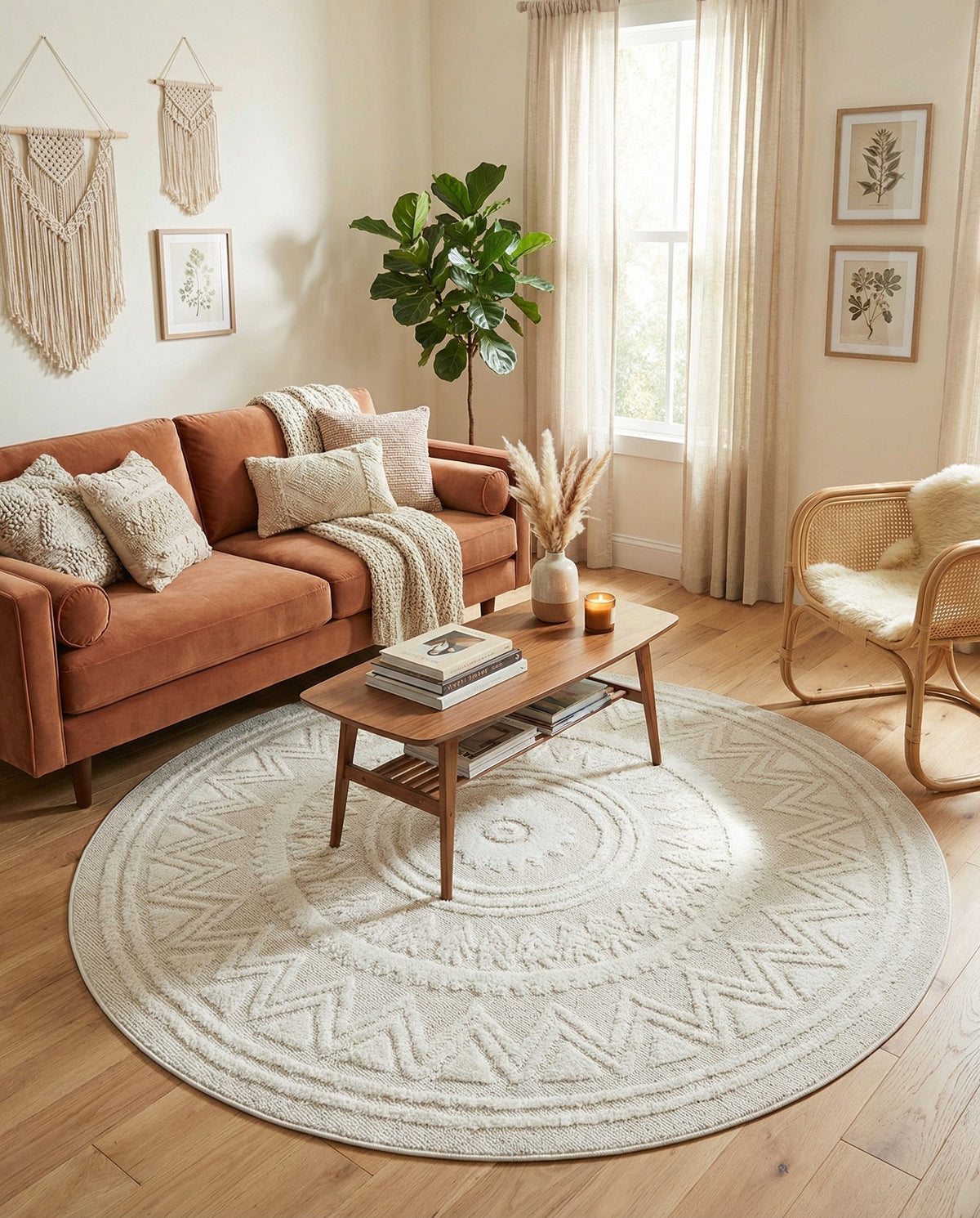 Sahara Chic Collection Area Rug -  Tangier Round Ivory  lifestyle 181
