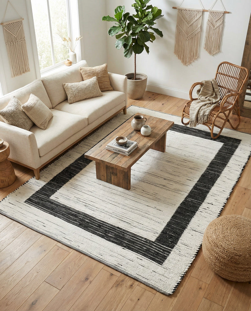 Osian Looms Collection Area Rug - Durham Rectangle White and Black  lifestyle 61
