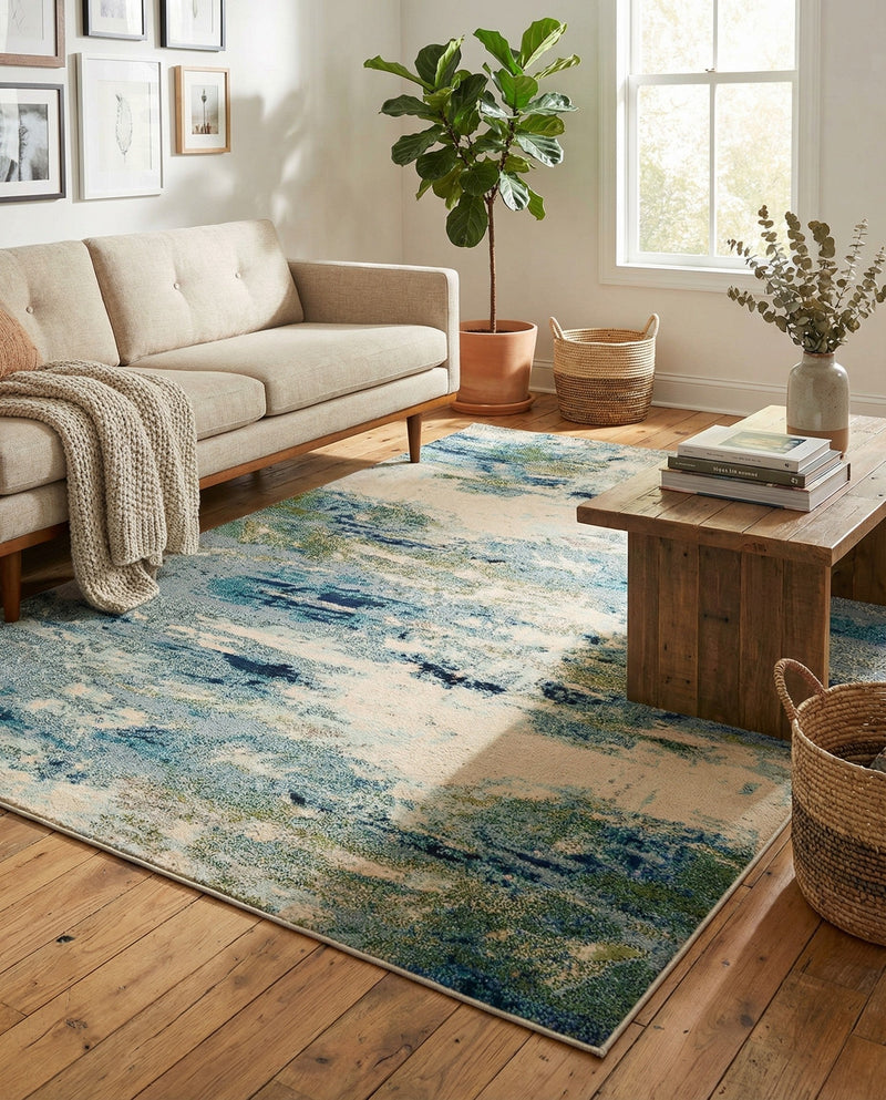 Chromatic Oasis Collection Area Rug -  Serene Rectangle Light Blue  lifestyle 20