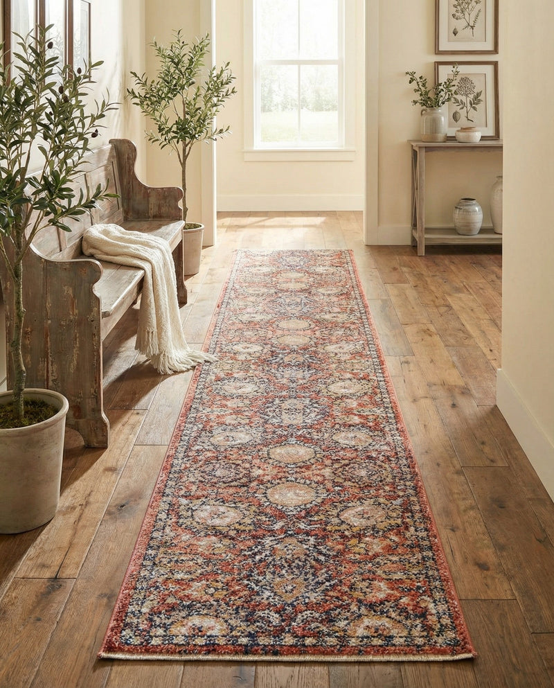 Seville Stripes Collection Area Rug -  Cordoba (Brick Red) Runner Brick Red  lifestyle 80