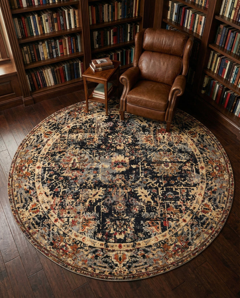 Neptune Elegance Collection Area Rug -  Galatea (Black) Round Black  lifestyle 71