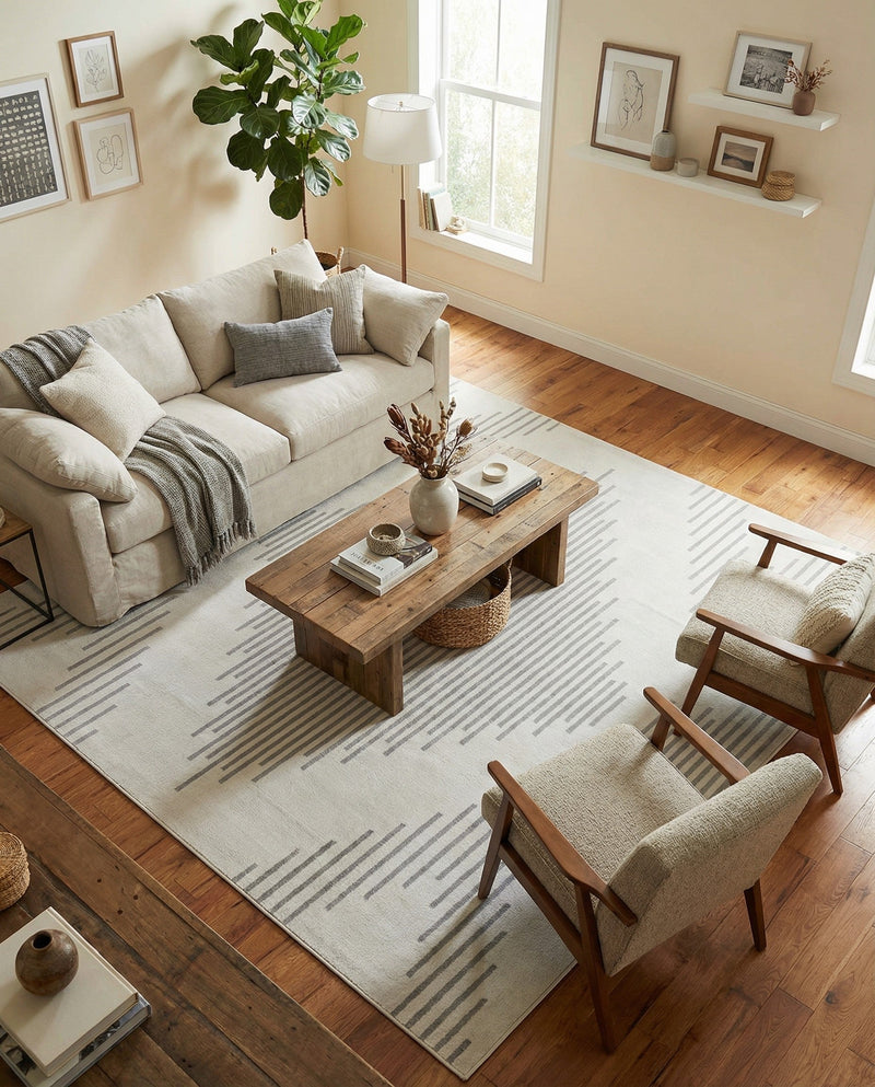Seychelles Stripes Collection Area Rug - Mahe (Ivory and Gray) Rectangle Ivory and Gray  lifestyle 5