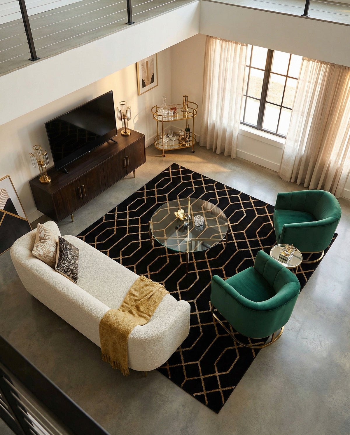 Hollywood Luxe Collection Area Rug - Sunset Square Black and Gold  lifestyle 214