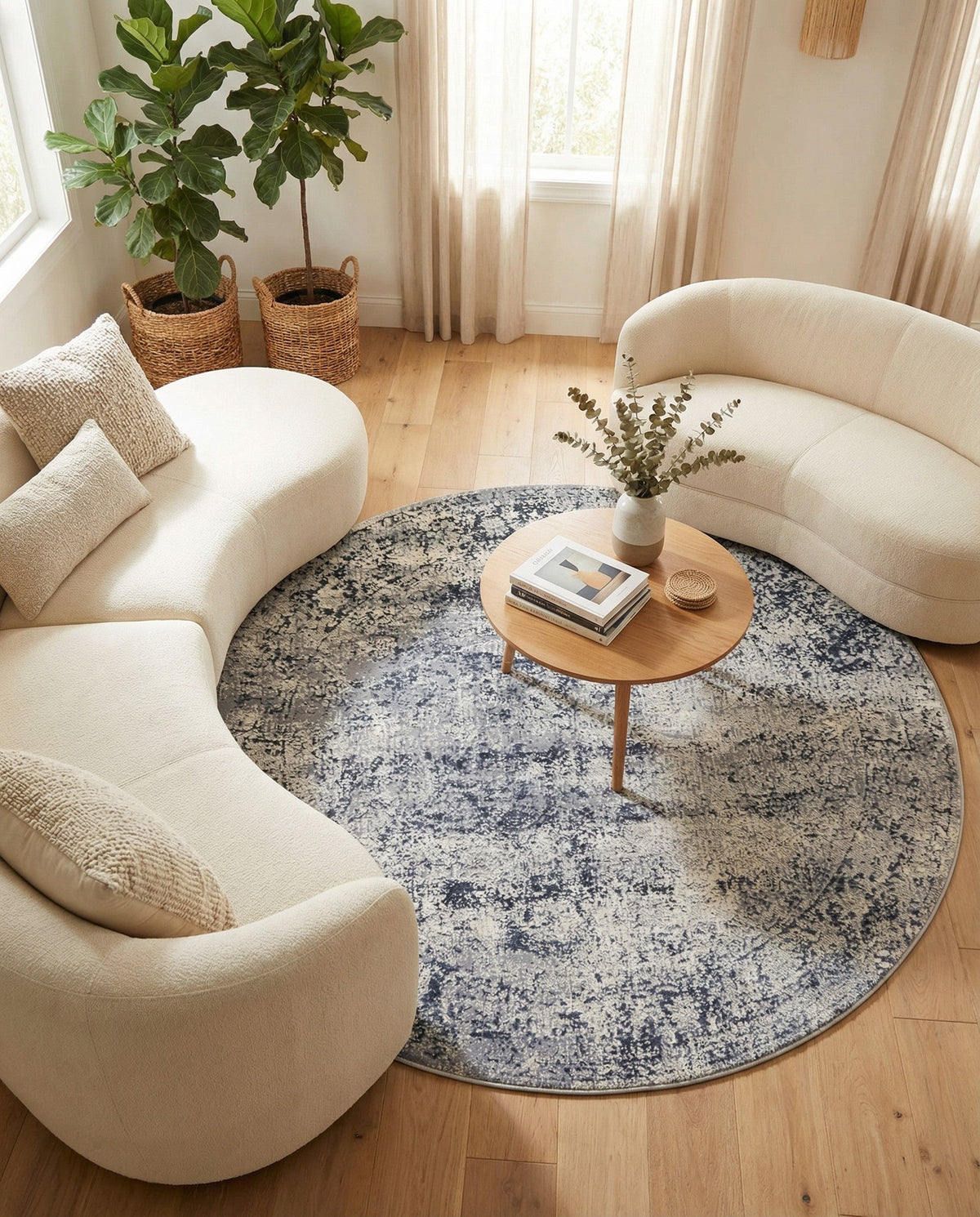 Coastal Manor Collection Area Rug -  Marina Round Blue Gray  lifestyle 121