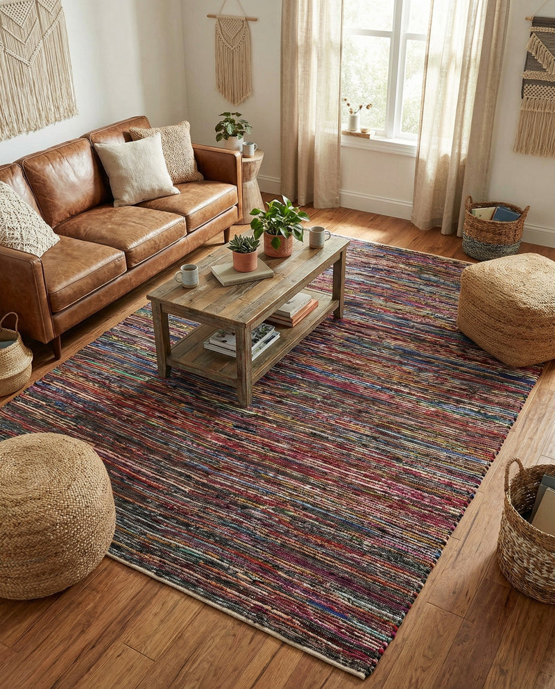 Thar Cotton Collection Area Rug - Alleppey Rectangle Multi Black  lifestyle 20