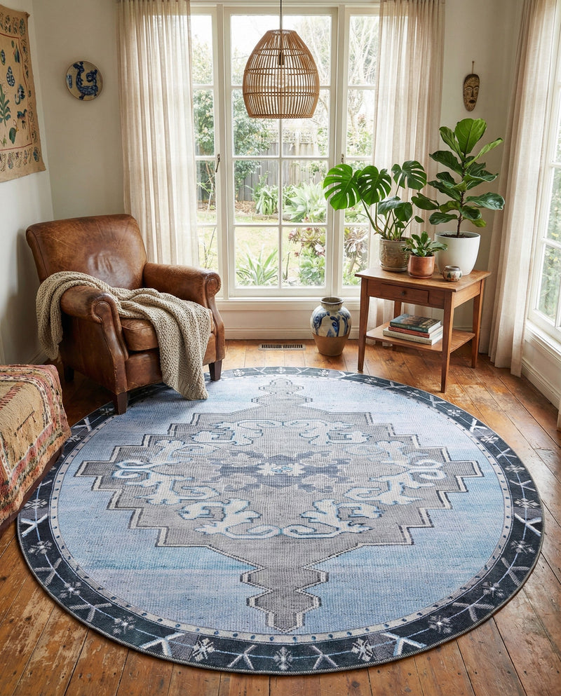 Heritage Elegance Collection Area Rug -  Winterthur (Blue Gray) Round Blue Gray  lifestyle 69