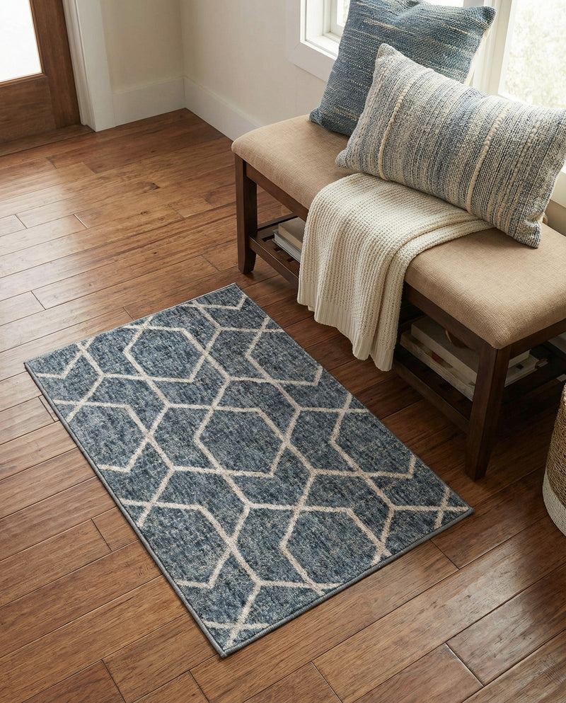 Geo Garden Lattice Collection Area Rug - Savannah Rectangle Harbor Blue  lifestyle 46