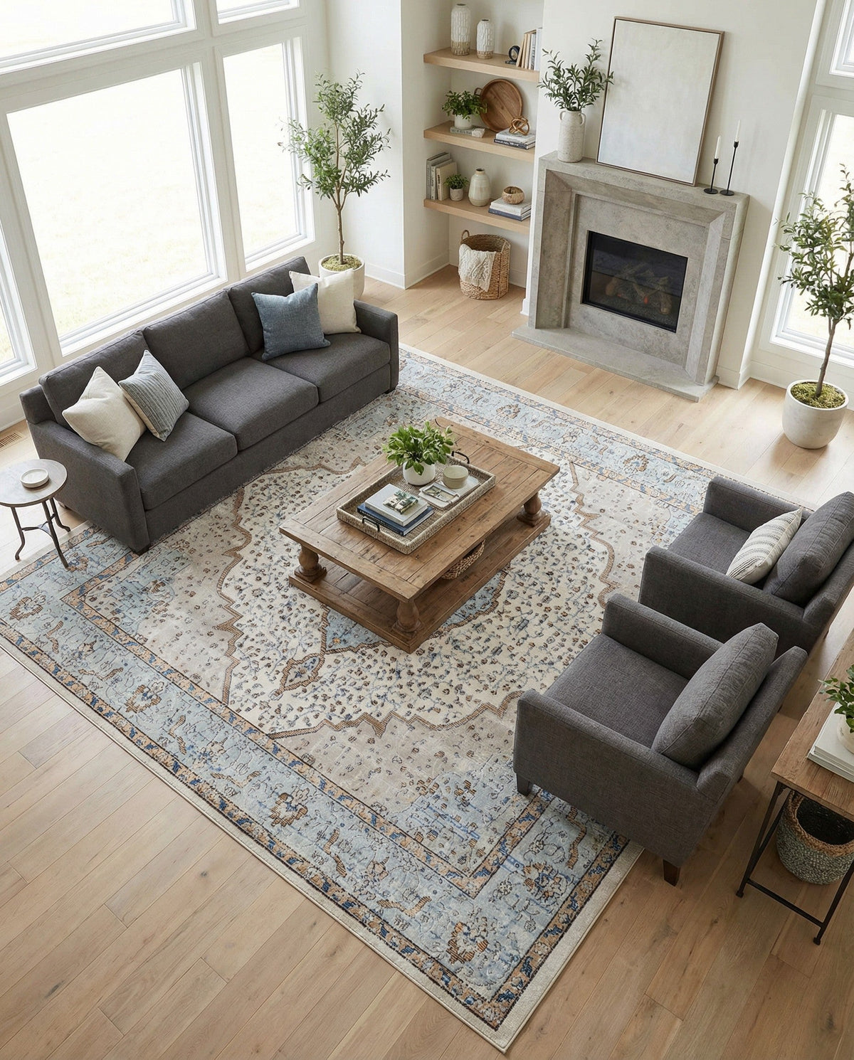 Mykonos Manor Collection Area Rug - Delos Square Blue  lifestyle 135