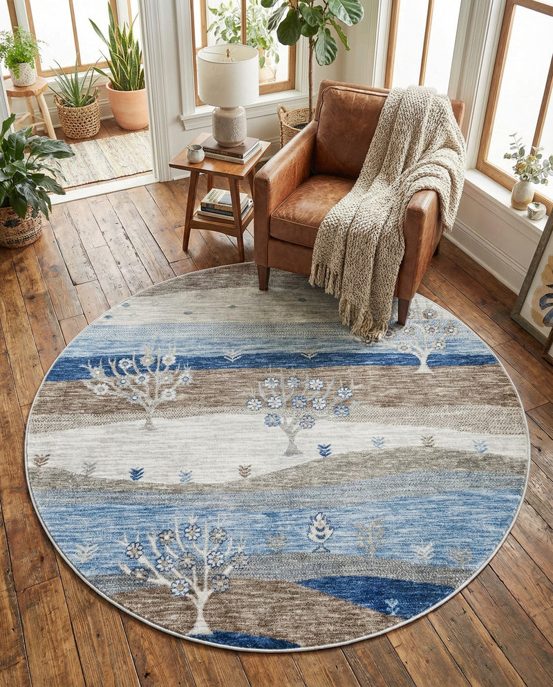 Zagros Shades Collection Area Rug -  Behbahan Round Blue Gray  lifestyle 55