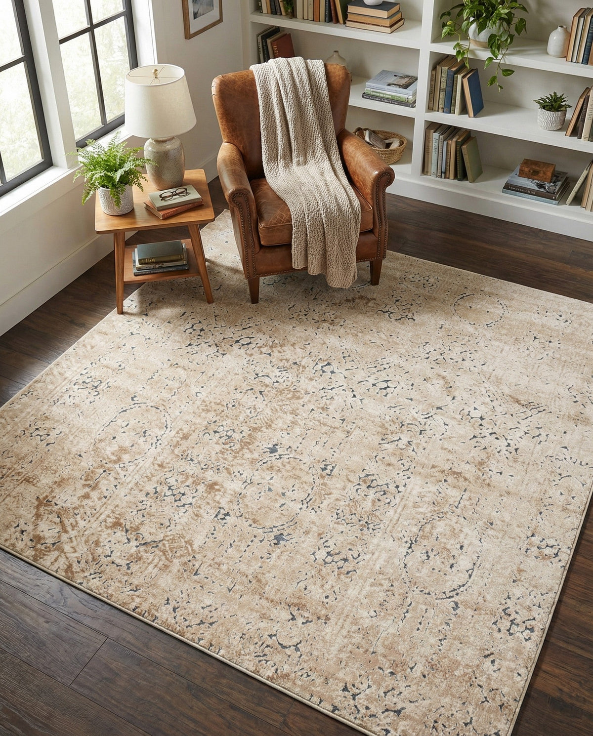 Coastal Manor Collection Area Rug -  Wavecrest Square Beige  lifestyle 143