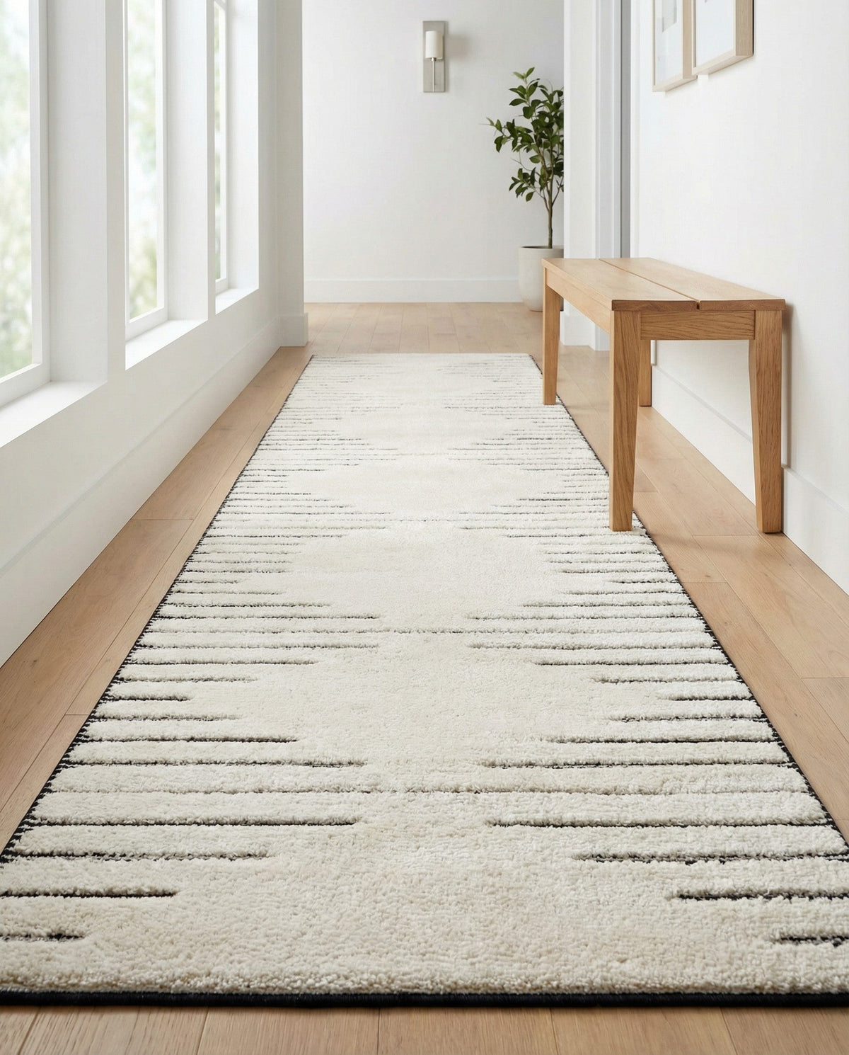 Monochrome Collection Area Rug -  Ash Runner Ivory White  lifestyle 109