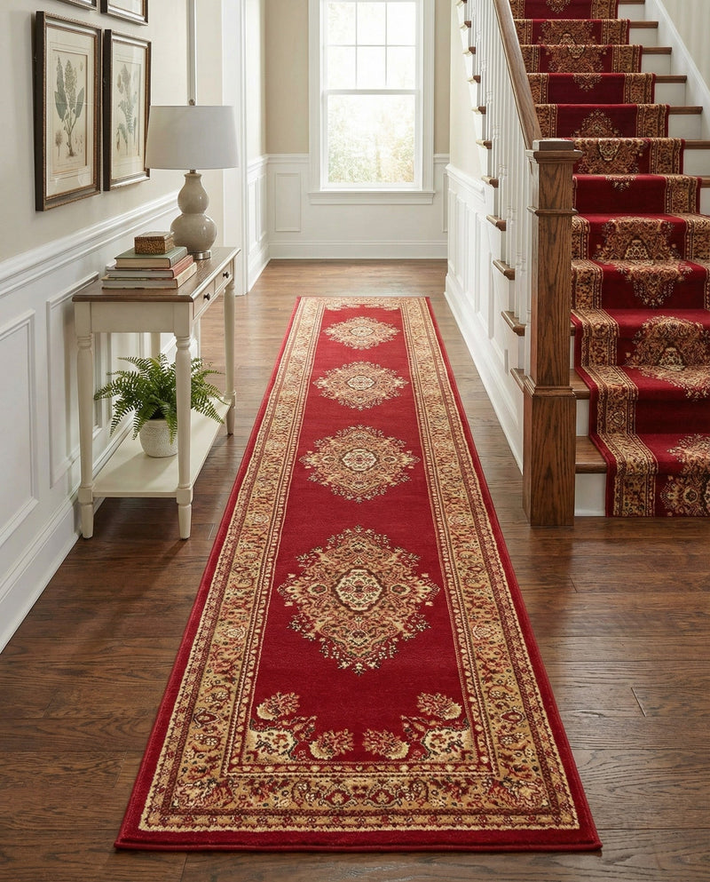Tabriz Tapestry Collection Area Rug - Azerbaijan (Burgundy) Runner Burgundy  lifestyle 54