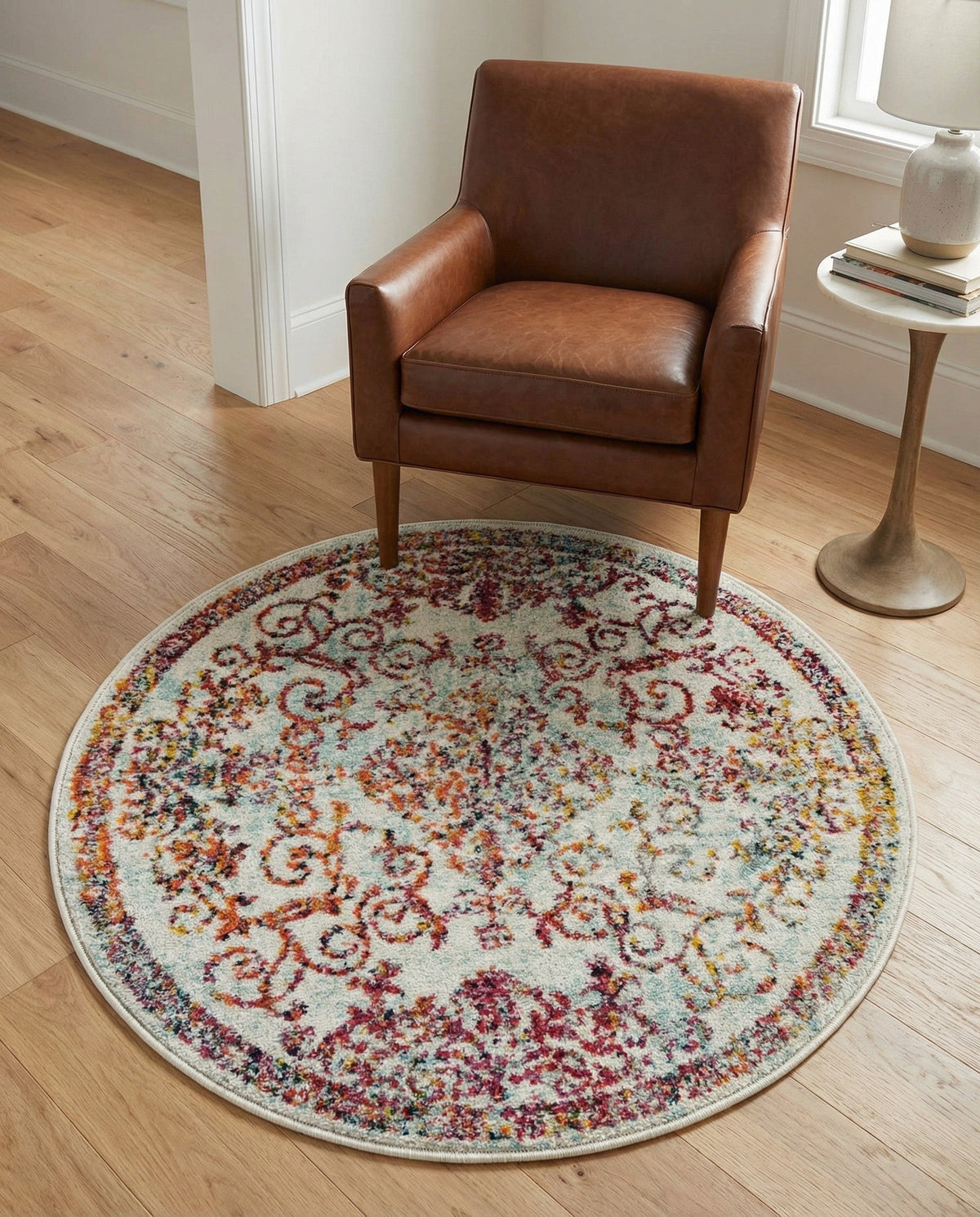 Brighton Terrace Collection Area Rug -  Saltdean Round Ivory  lifestyle 130