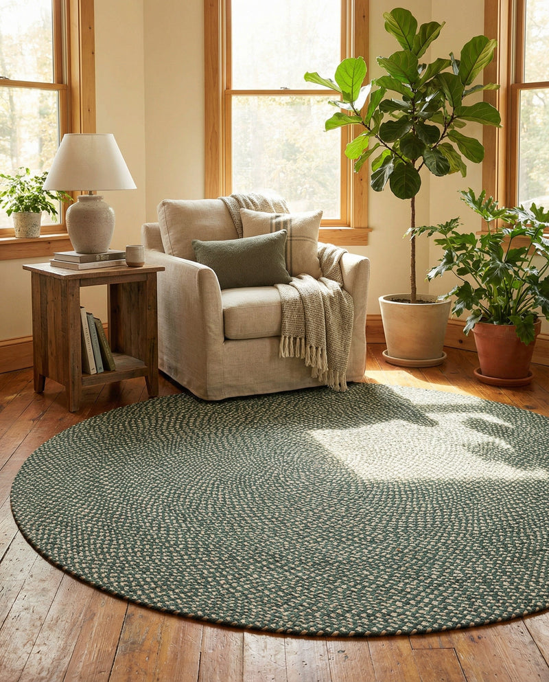 Highland Woven Jute Collection Area Rug - Glenmore (Green) Round Green  lifestyle 47