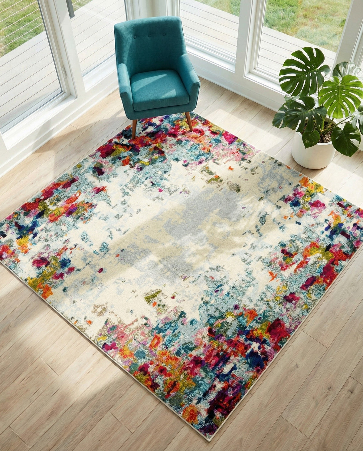 Chromatic Oasis Collection Area Rug -  Blush Square Multi  lifestyle 109