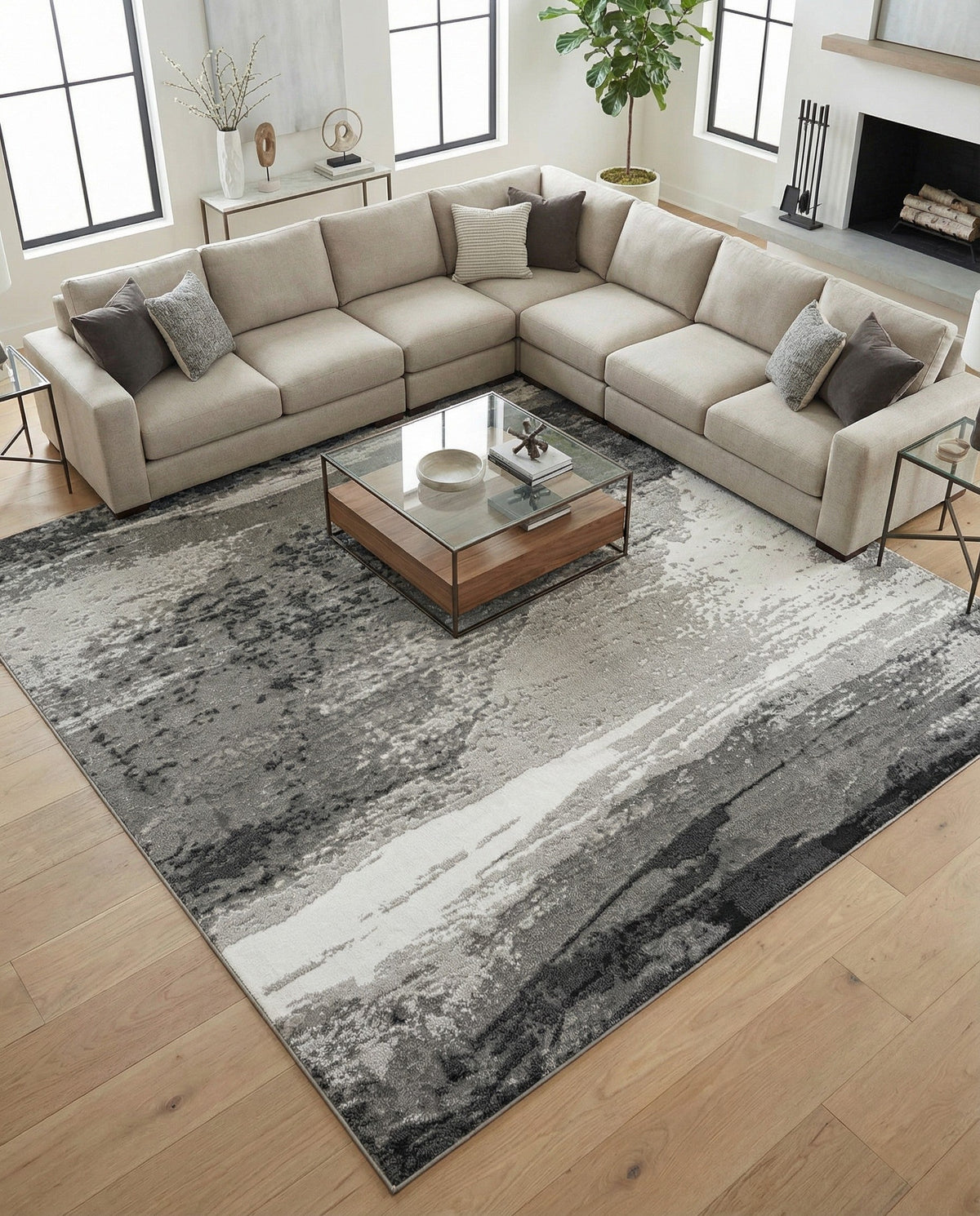 Copenhagen Edge Collection Area Rug - Nyhavn Square Black  lifestyle 167