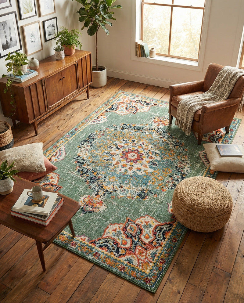 Brighton Terrace Collection Area Rug - Hove (Green) Rectangle Green  lifestyle 15