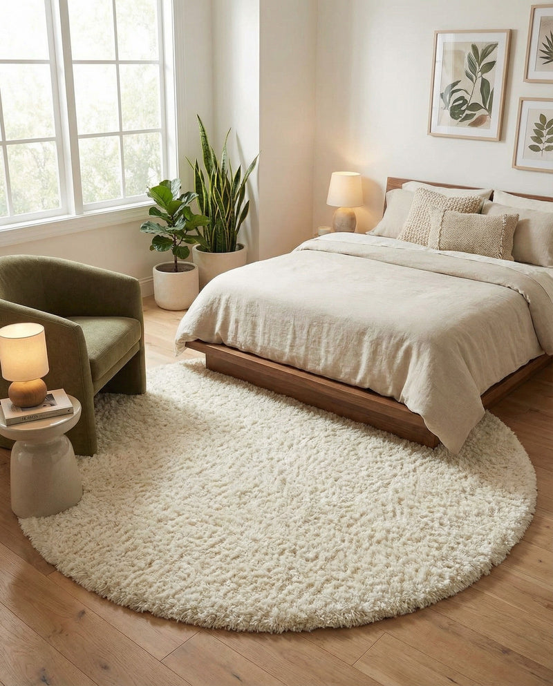 Eternal Plush Oasis Collection Area Rug -  Tranquility (Pearl) Round Pearl  lifestyle 60