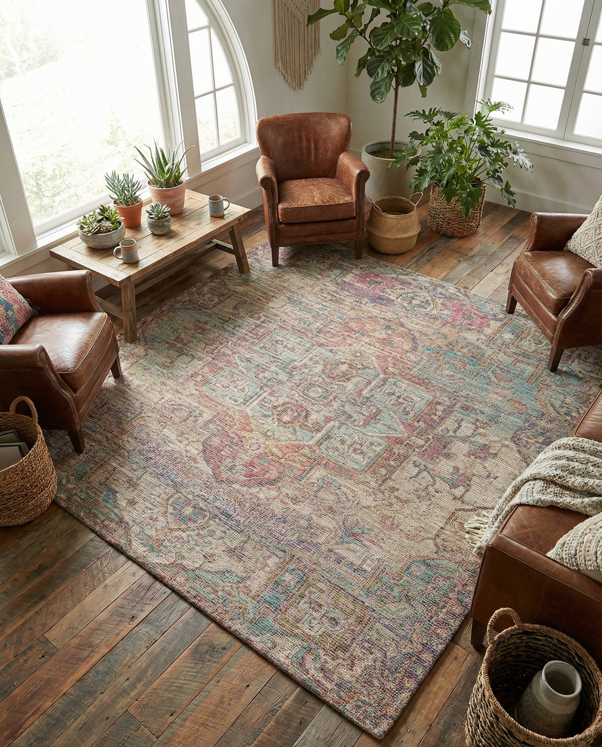 Savannah Threads Collection Area Rug -  Karoo Square Antique Red and Blue  lifestyle 55