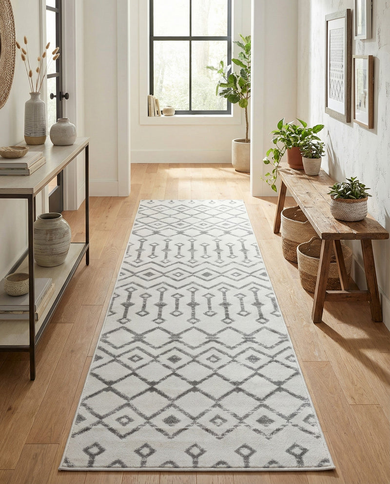 Marrakech Lattice Collection Area Rug - Medina (Ivory) Runner Ivory  lifestyle 50