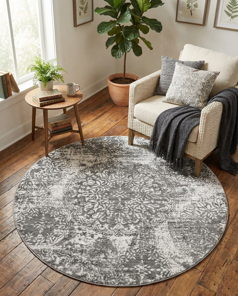 Riviera Elegance Collection Area Rug -  Monaco (Gray) Round Gray  lifestyle 72