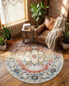Parisian Elegance Collection Area Rug - Versailles (Pink Gray) Round Pink Gray  lifestyle 79