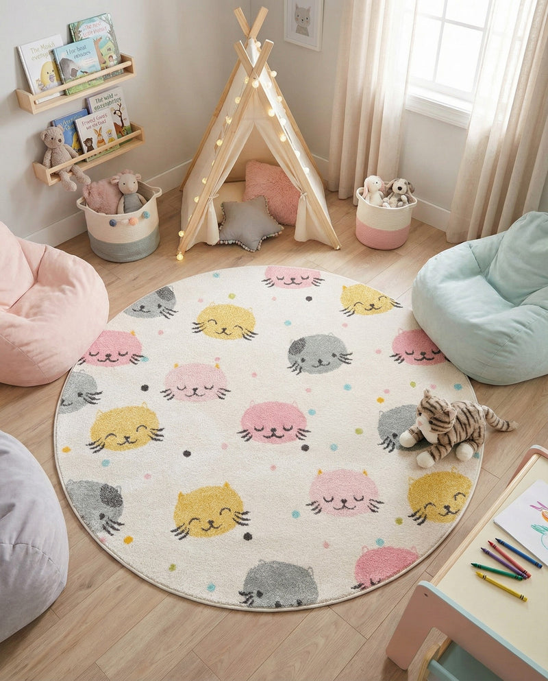 Wonder Tykes Collection Area Rug -  Dazzle Round Ivory  lifestyle 37