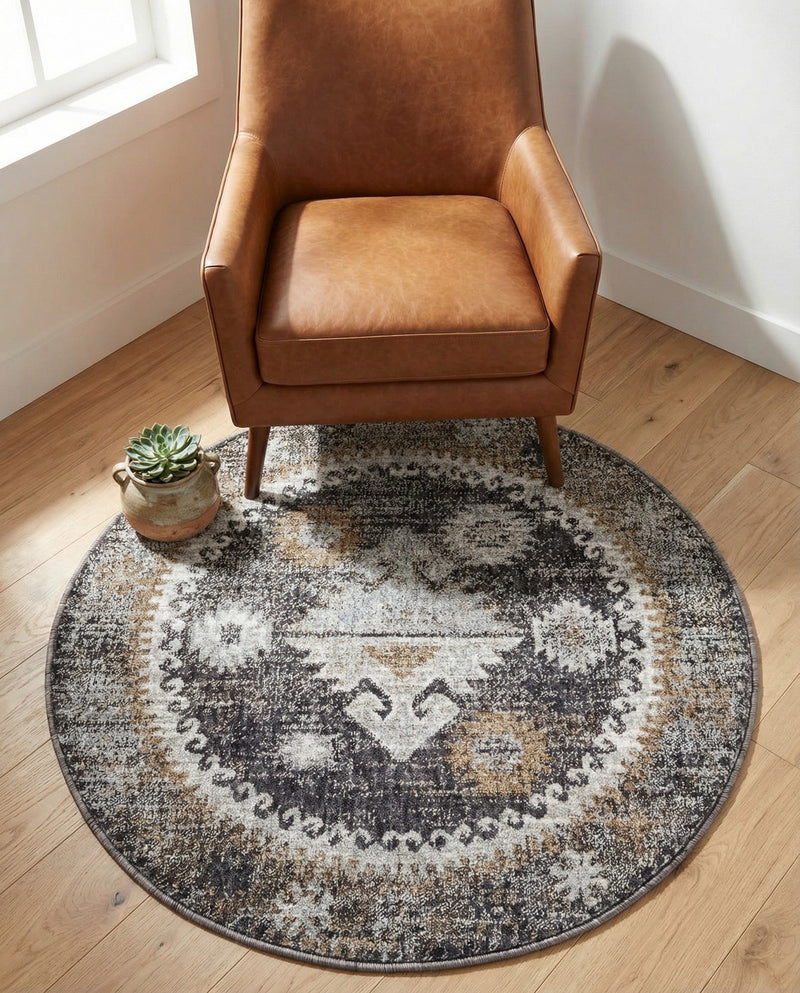 Desert Modern Eco Rug Series Collection Area Rug -  Mojave Round Charcoal Gray  lifestyle 66