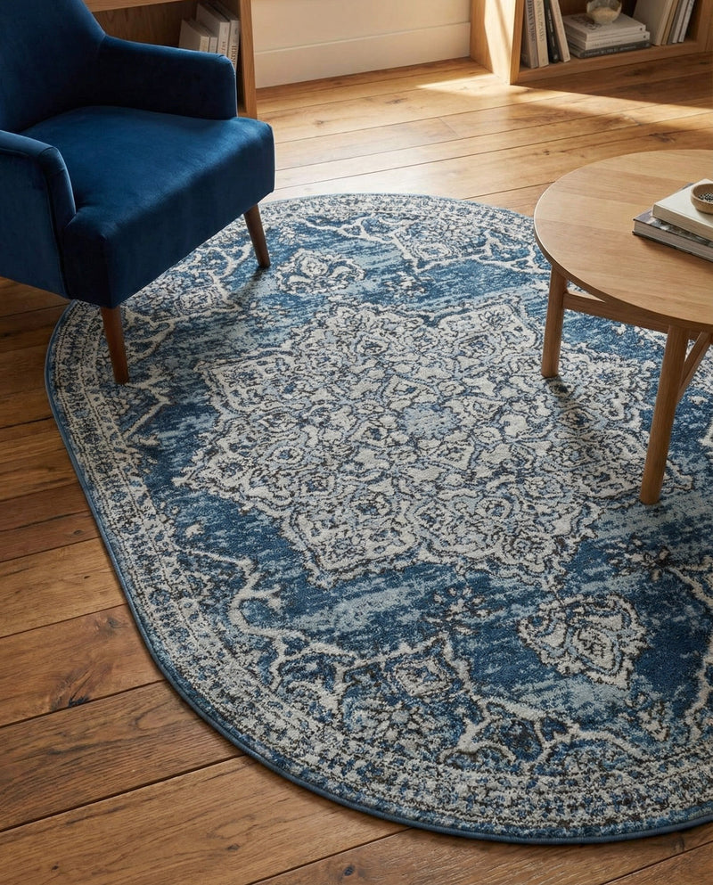 Mykonos Manor Collection Area Rug -  Tinos (Blue) Oval Blue  lifestyle 71