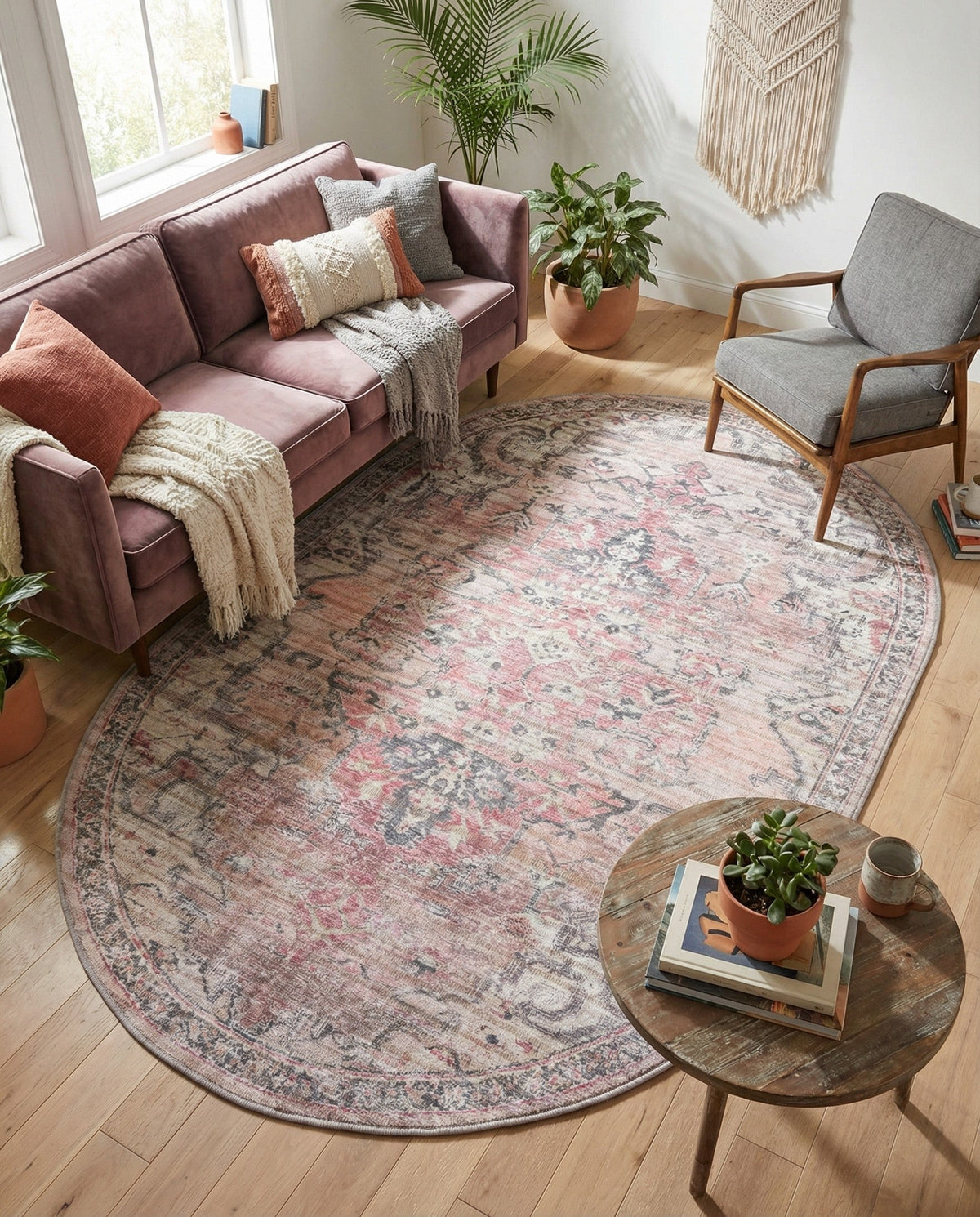 Vintage Memories Collection Area Rug - Echoes Oval Beige pink  lifestyle 98