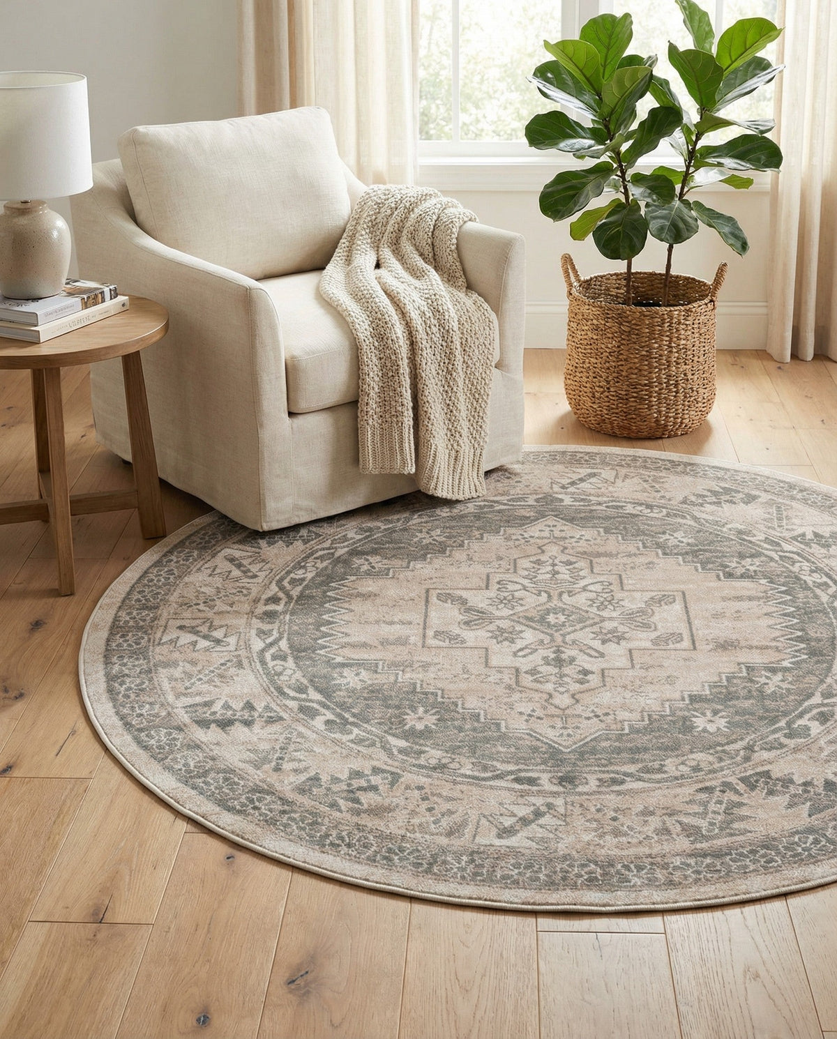 Savannah Series Collection Area Rug -  Augusta (Mink) Round Mink  lifestyle 121