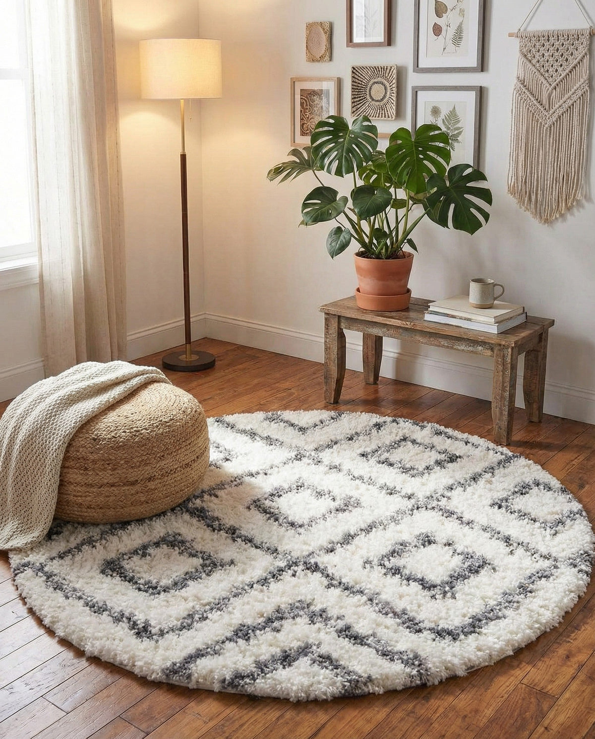 Cozy Cove Shag Collection Area Rug -  Dunes Round Ivory  lifestyle 169