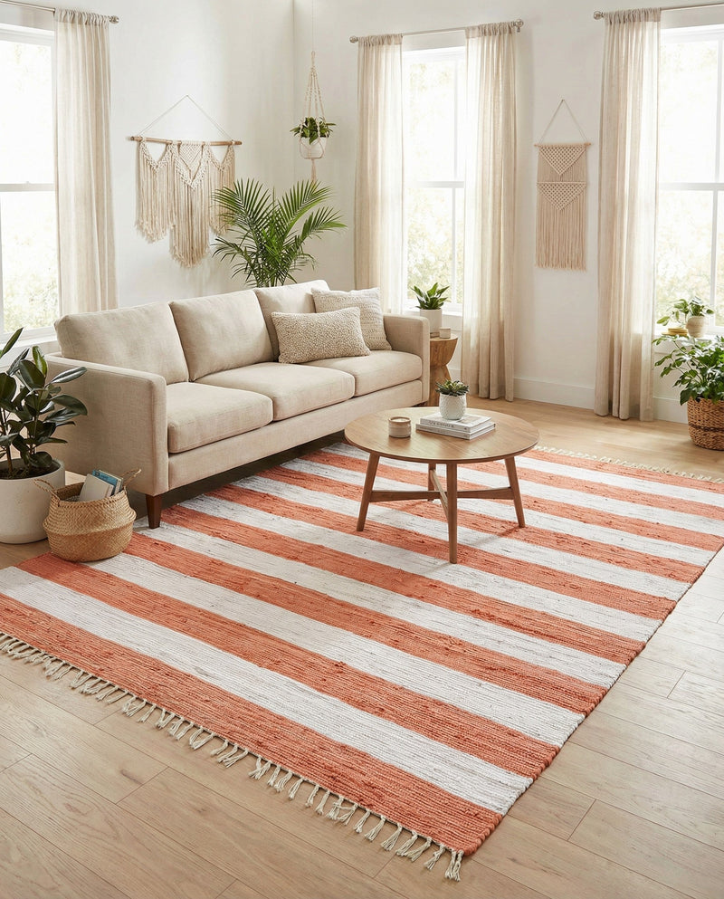 Tassel Trail Collection Area Rug - Pathway (Coral and Ivory) Rectangle Coral and Ivory  lifestyle 7