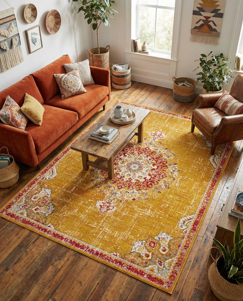 Brighton Terrace Collection Area Rug - Hove (Gold) Rectangle Gold  lifestyle 20