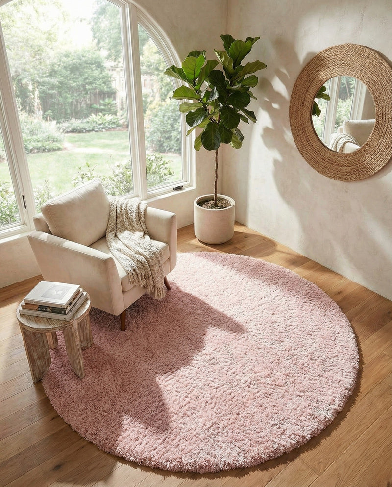 Eternal Plush Oasis Collection Area Rug -  Tranquility (Pink Lace) Round Pink Lace  lifestyle 37