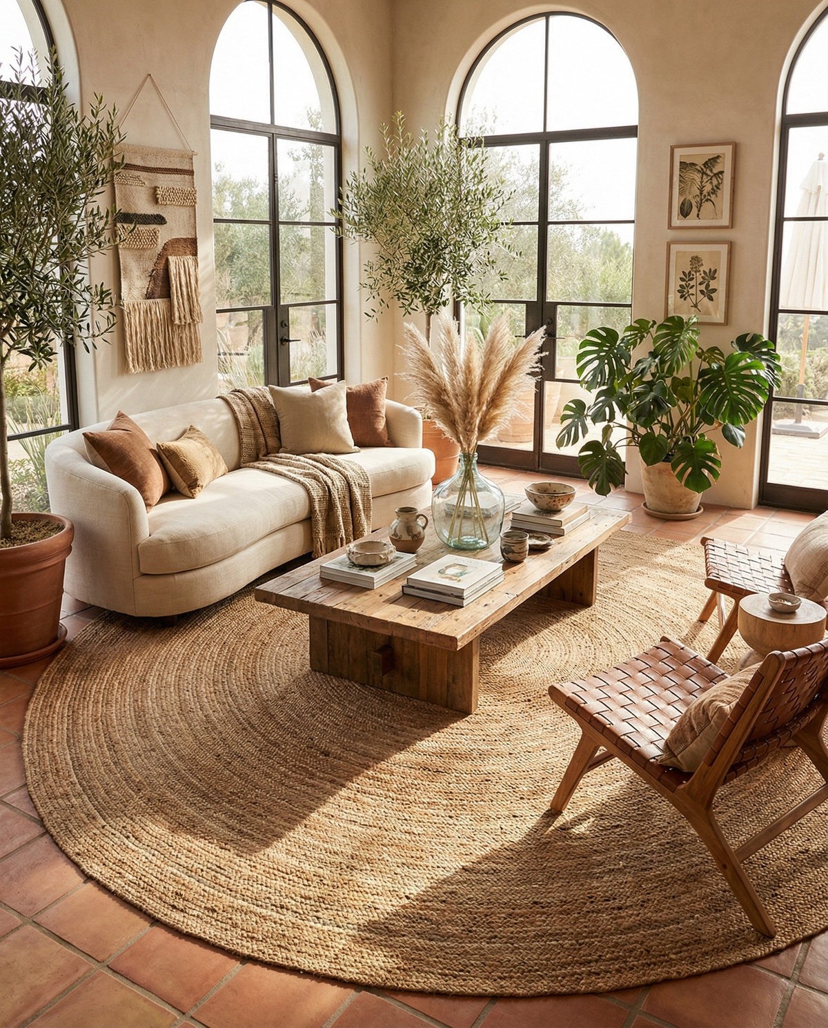 Woven Seaside Jute Collection Area Rug - Savannah (Natural) Round Natural  lifestyle 135
