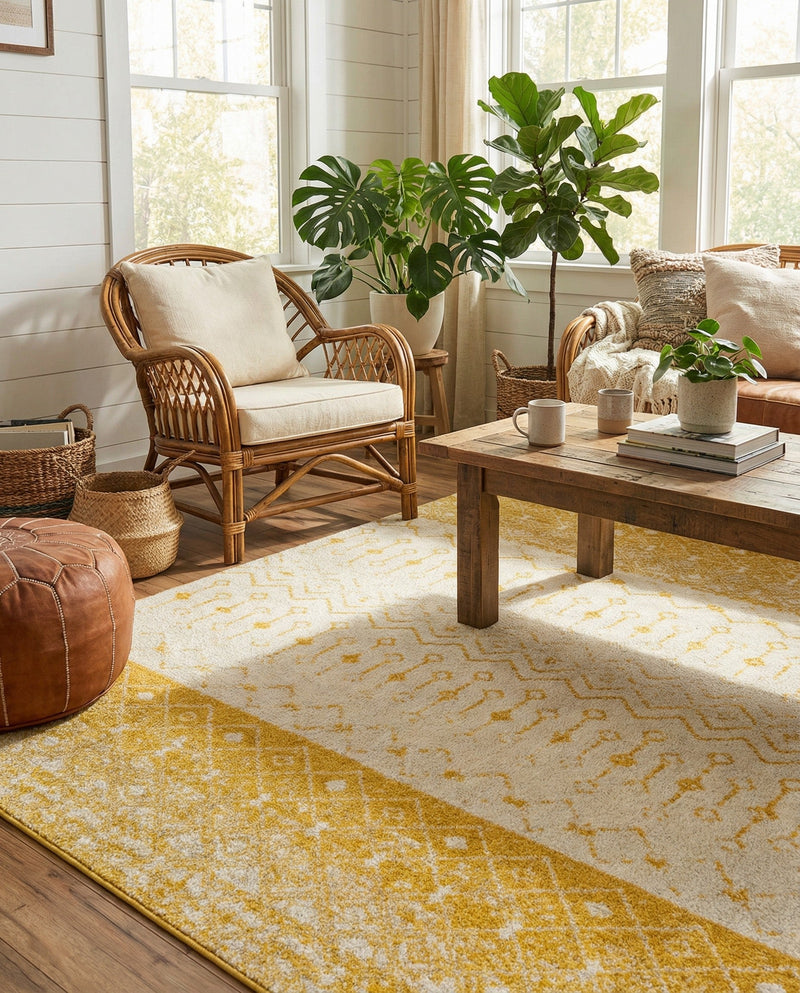 Mediterranean Lattice Collection Area Rug -  Casablanca (Ivory and Yellow) Rectangle Ivory and Yellow  lifestyle 12