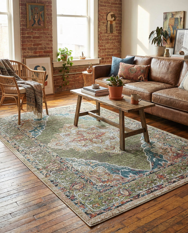 Savannah Soiree Collection Area Rug - Serengeti (Green) Rectangle Green  lifestyle 11