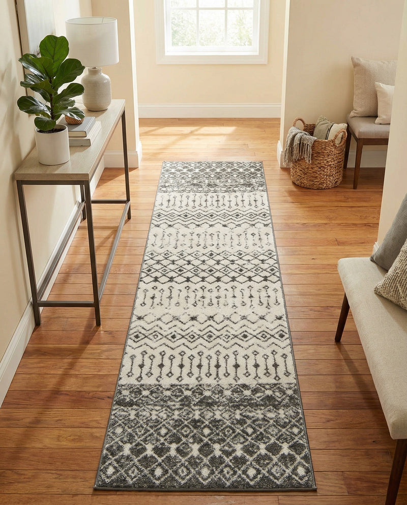 Mediterranean Lattice Collection Area Rug -  Casablanca (Ivory and Gray) Runner Ivory and Gray  lifestyle 70