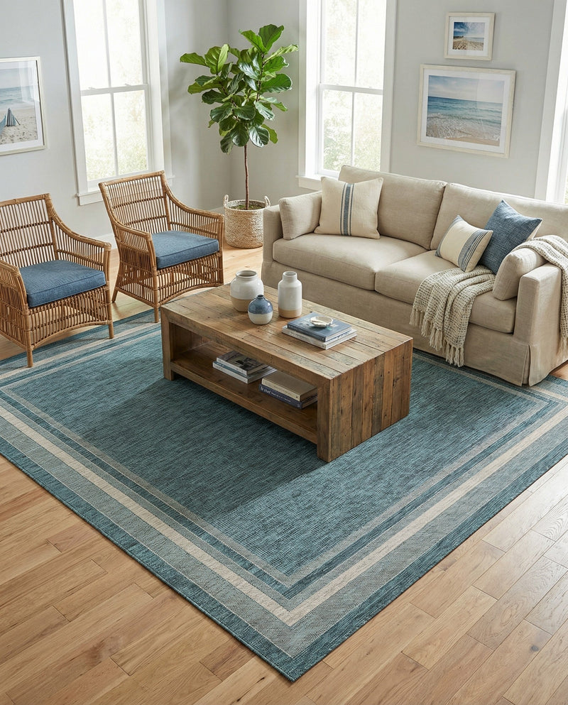 Terrace Fringe Collection Area Rug - Veranda (Teal) Square Teal  lifestyle 87