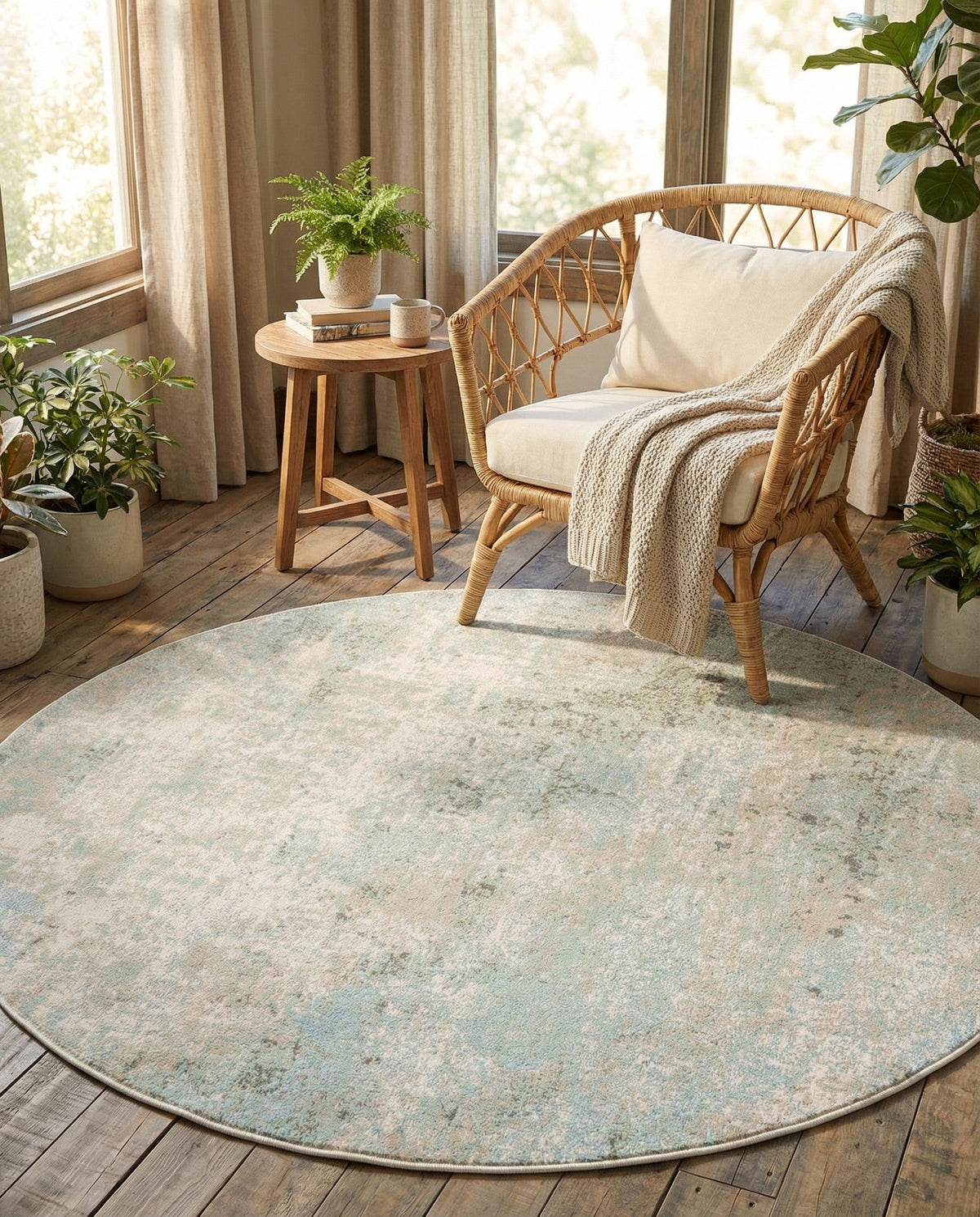 Lagoon Oasis Collection Area Rug -  Seagrass Round Teal  lifestyle 135