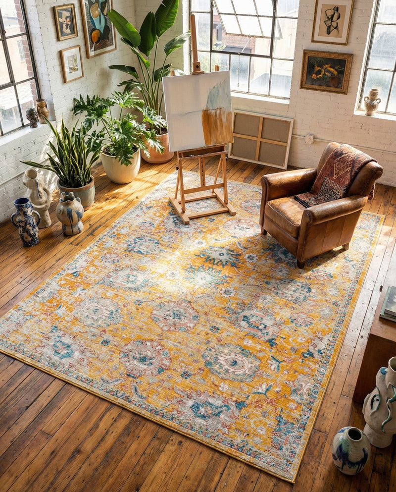 Seville Stripes Collection Area Rug -  Cordoba (Yellow) Rectangle Yellow  lifestyle 26
