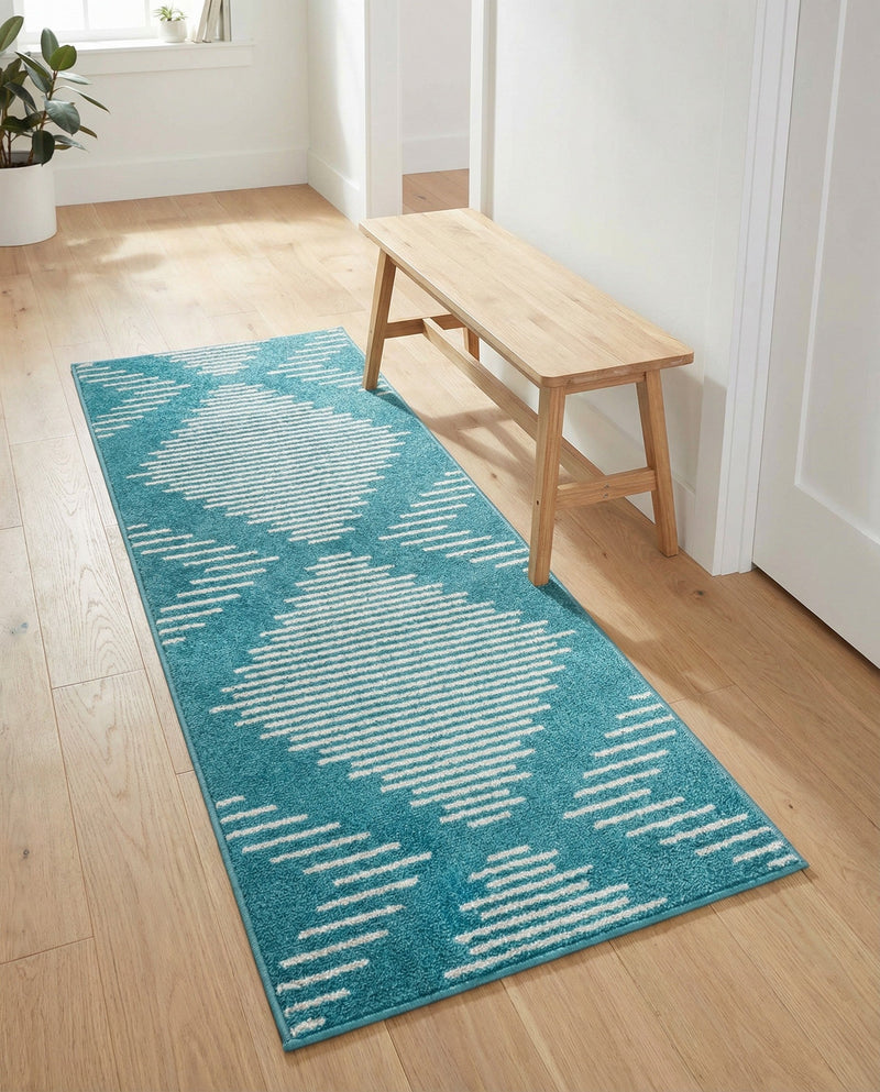 Seychelles Stripes Collection Area Rug - Mahe (Turquoise) Runner Turquoise  lifestyle 45