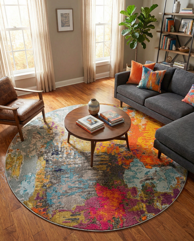Colorburst Oasis Collection Area Rug -  Spectrum Round Multi  lifestyle 36