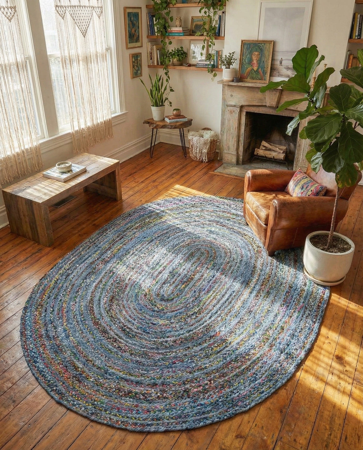 Woven Udaipur Collection Area Rug - Sahara Oval Blue and Multi  lifestyle 110