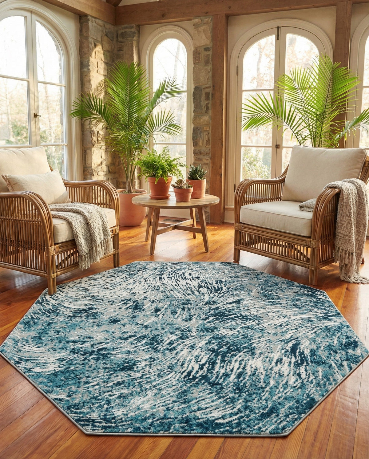 Serenity Sands Collection Area Rug -  Quietshore Octagon Blue  lifestyle 107