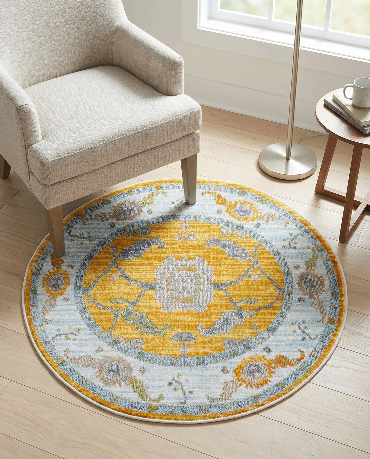 Arcadia Rugs Collection Area Rug - Eden (Yellow) Round Yellow  lifestyle 102