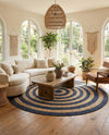 Woven Seaside Jute Collection Area Rug - Nautilus Round Navy Blue Natural  lifestyle 56